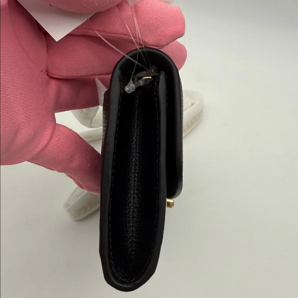 Kate Spade Phoebe Refined Grain Leather Turnlock Wallet On A Chain Black Gold